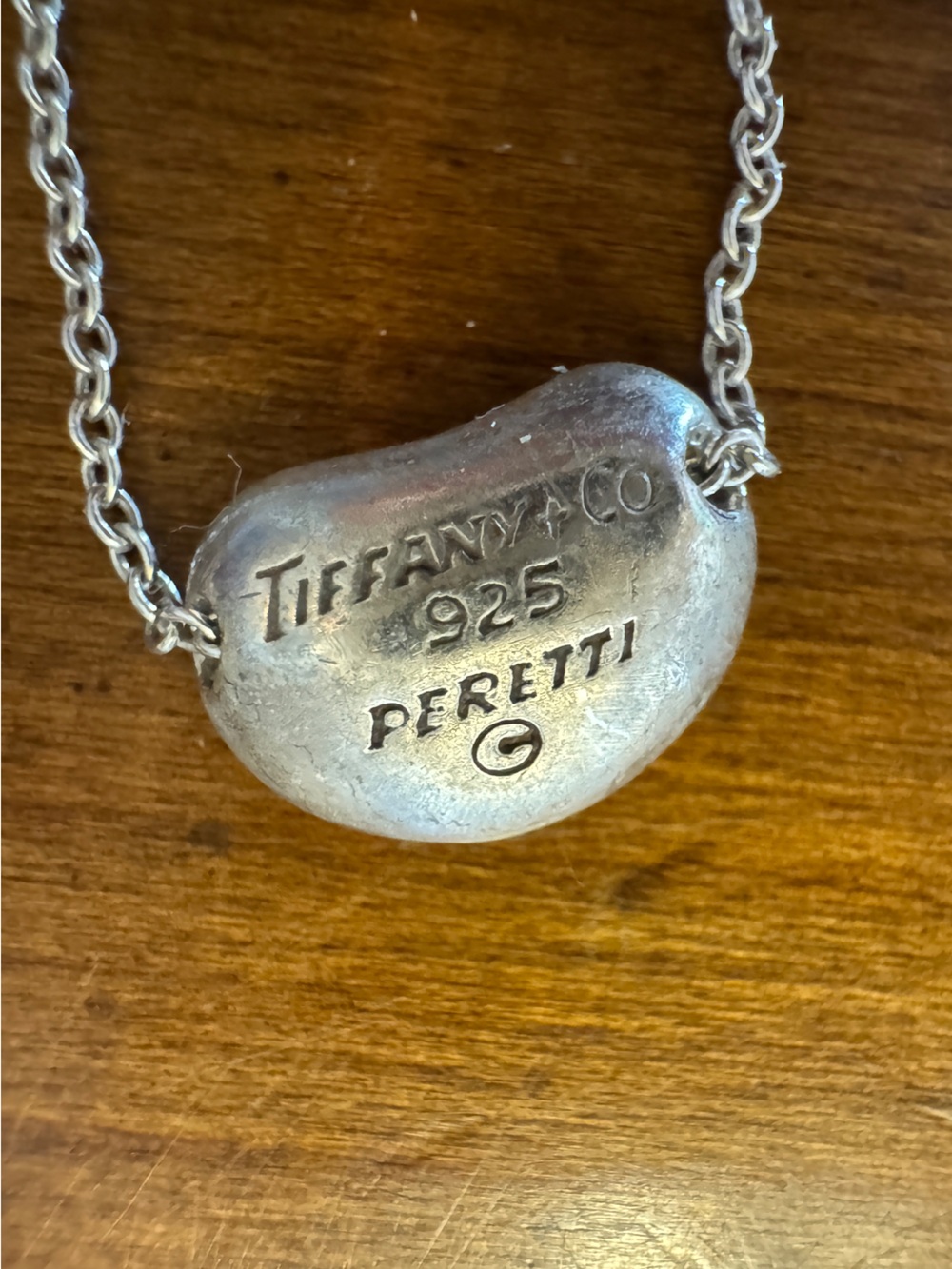 Tiffany & Co. SS Elsa Peretti 9mm Small Bean Pendant Necklace 925 Silver 16”